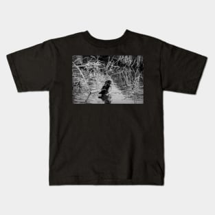 Wood duck in black and white Kids T-Shirt